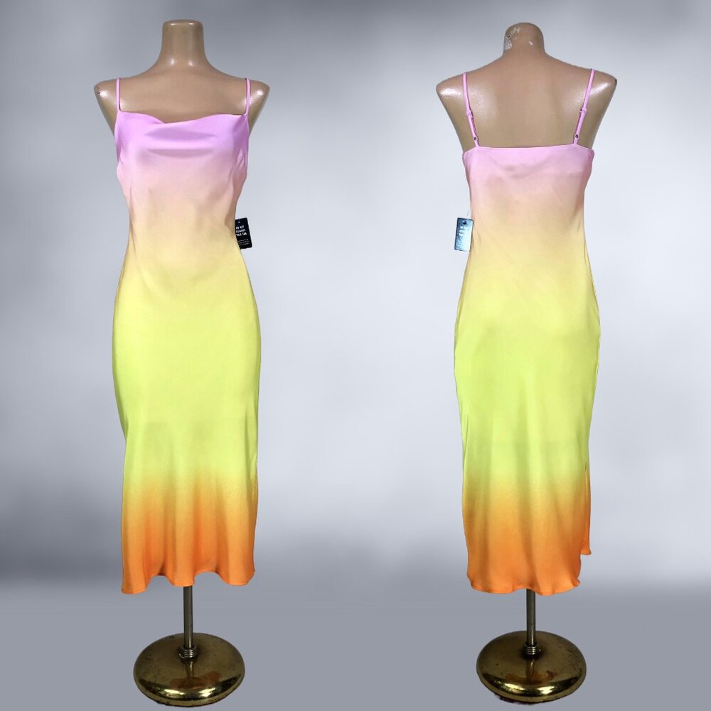 Express 2021 Rainbow Ombre Satin Bias Slip Dress NWT - Picture 3 of 10